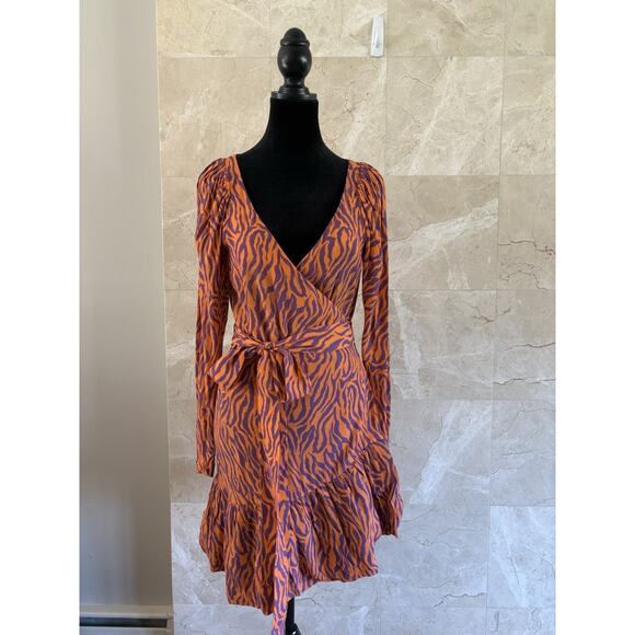 Rotate Birger Christensen Orange Tiger Mini Wrap Dress - EU 34 / US 2 Maximalist - Picture 4 of 13